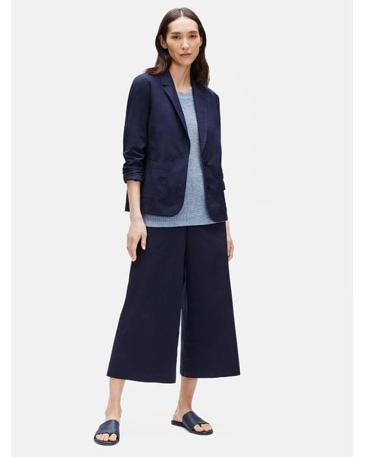 Eileen Fisher Blue Organic Cotton Poplin Shaped Blazer