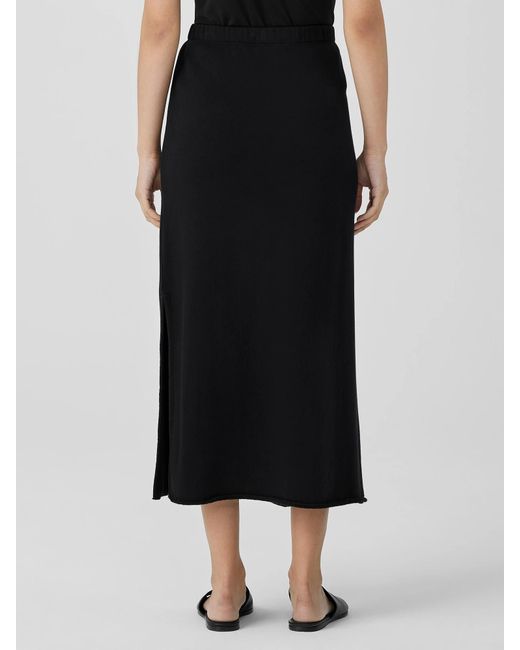 Eileen Fisher Black Organic Cotton Slubby Rib Knit A-line Skirt