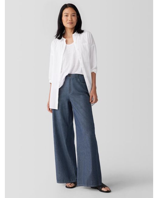 Eileen Fisher Blue Airy Organic Cotton Twill Wide-leg Jean