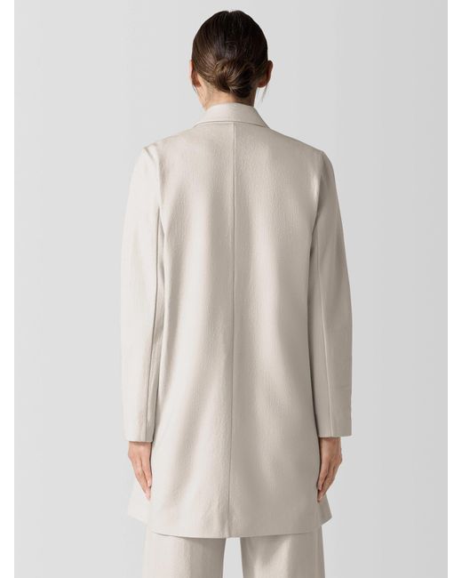 Eileen Fisher White Felted Wool Jersey Long Blazer In Regenerative Wool