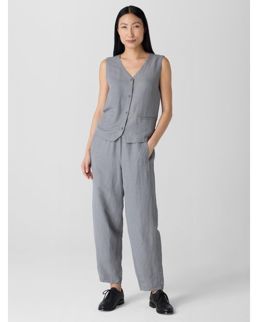 Eileen Fisher Gray Linen Silk Twill Lantern Pant