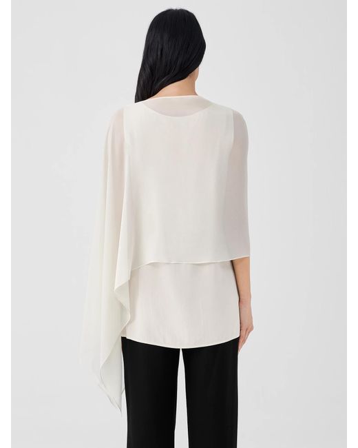 Eileen Fisher White Sheer Silk Georgette Wrap