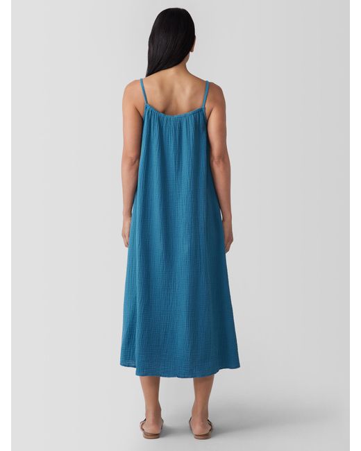 Eileen Fisher Blue Organic Cotton Lofty Gauze Cami Dress
