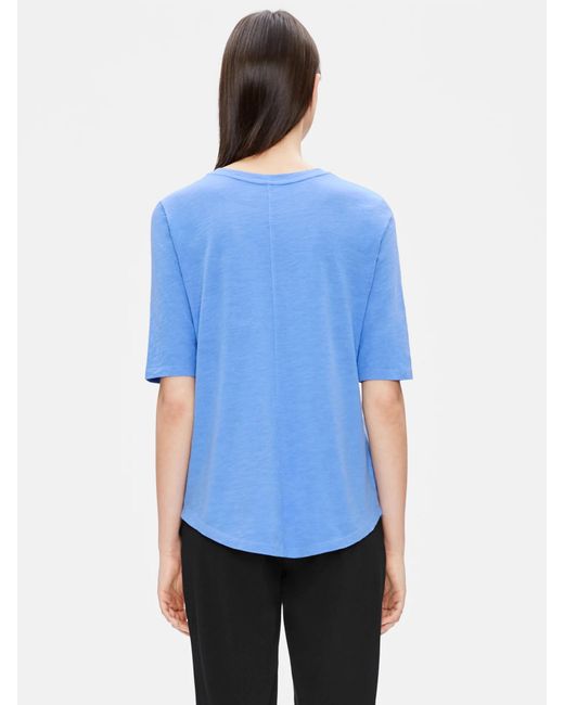 Eileen Fisher Blue Organic Cotton Slub Elbow-sleeve Tee