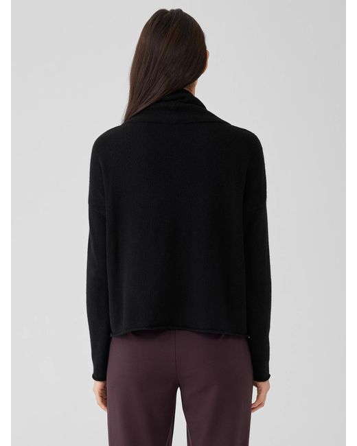 Eileen Fisher Black Cotton And Recycled Cashmere Turtleneck Box-top