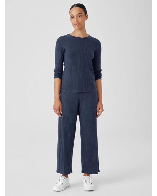 Eileen Fisher Blue Variegated Rib Knit Wide-leg Pant