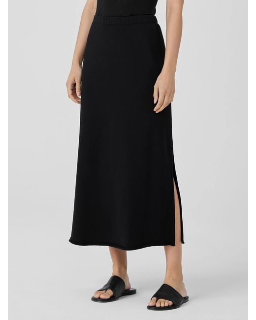 Eileen Fisher Black Organic Cotton French Terry A-line Skirt