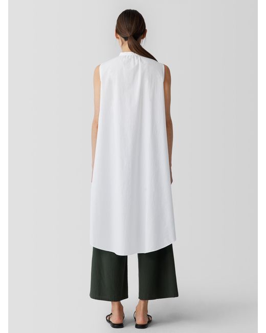 Eileen Fisher White Washed Organic Cotton Poplin Sleeveless Dress