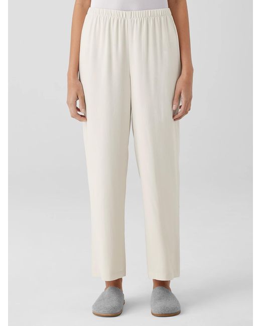 Eileen Fisher White Silk Georgette Crepe Straight Pant