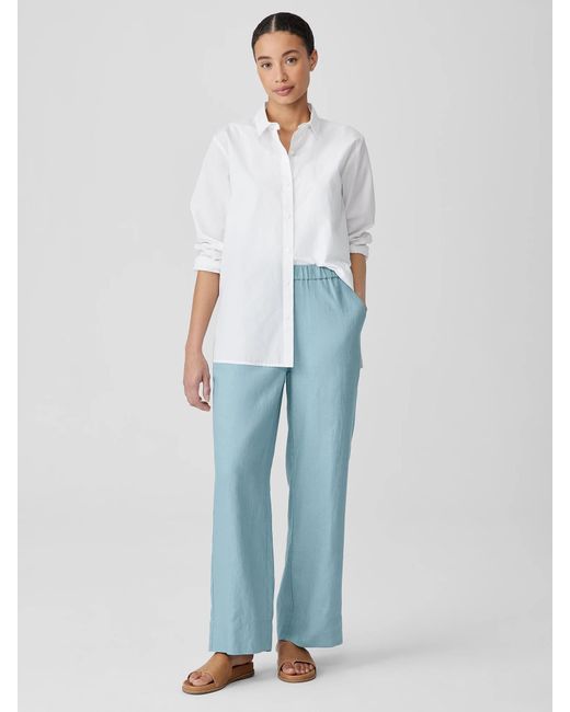 Eileen Fisher Blue Organic Linen Wide-leg Pant