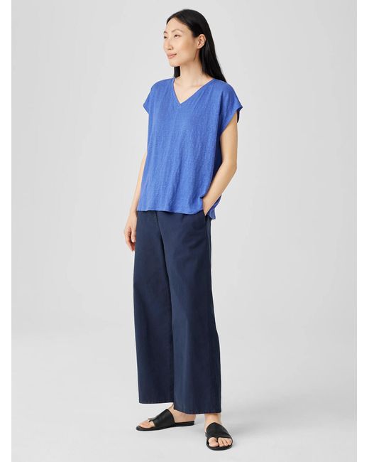 Eileen Fisher Blue Organic Linen Jersey V-neck Tee