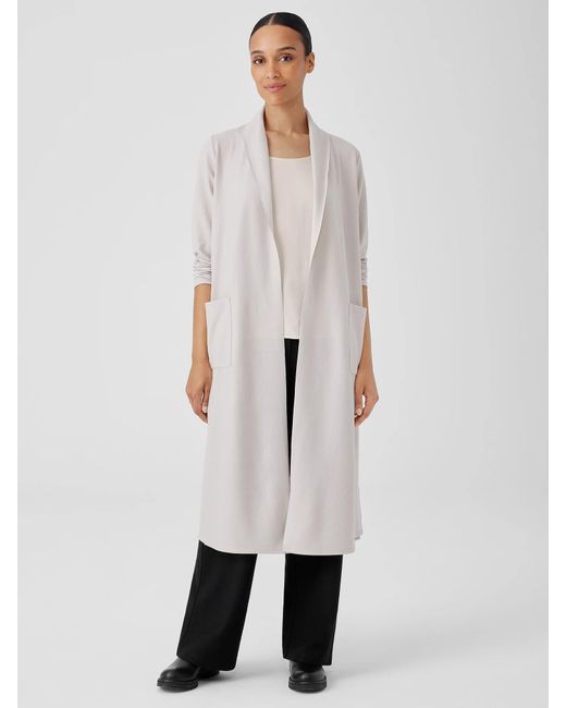 Eileen Fisher White Boiled Wool Jersey High Collar Jacket