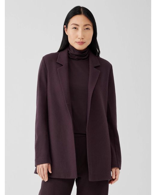 Eileen Fisher Purple Boiled Wool Jersey Long Blazer