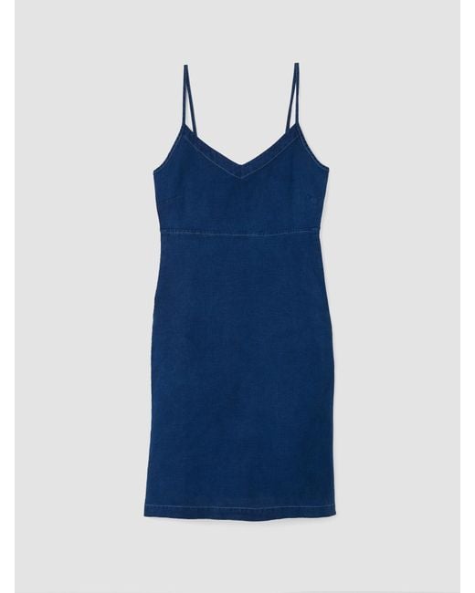 Eileen Fisher Women's Blue Renew Linen V-neck Cami Dress, Xs