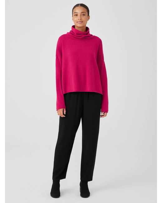 Eileen Fisher Pink Cotton And Recycled Cashmere Turtleneck Box-top