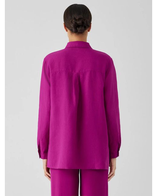Eileen Fisher Purple Organic Handkerchief Linen Classic Collar Shirt