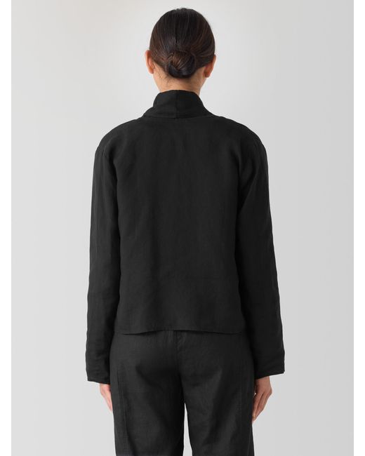 Eileen Fisher Women's Black Organic Handkerchief Linen High Collar Jacket -  hulwithkids.com