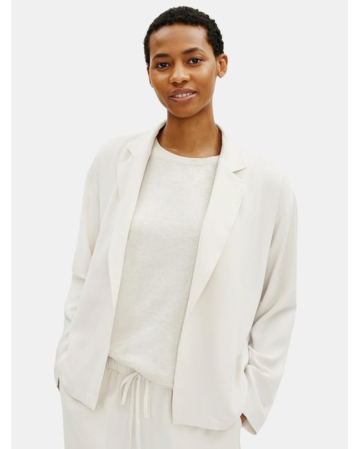 Eileen Fisher White Textured Crepe Notch Collar Jacket
