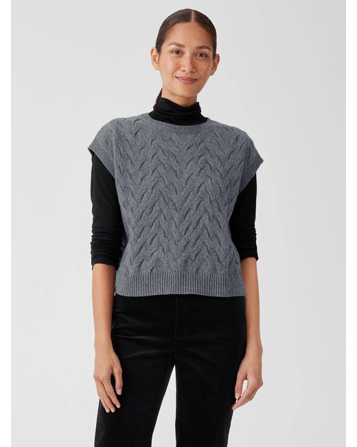 Eileen Fisher Gray Cotton And Recycled Cashmere Square Top