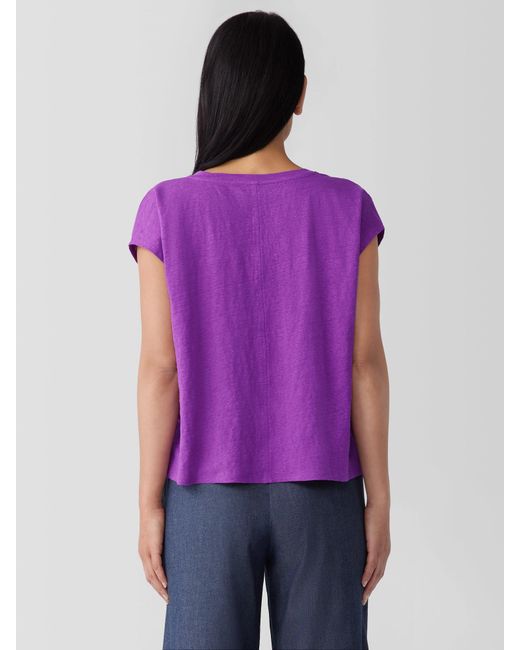 Eileen Fisher Purple Organic Linen Jersey V-neck Tee