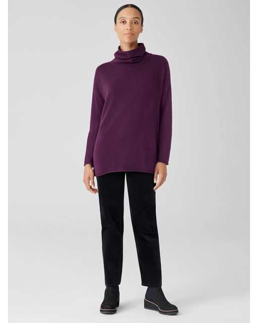 Eileen Fisher Purple Cotton And Recycled Cashmere Turtleneck Top
