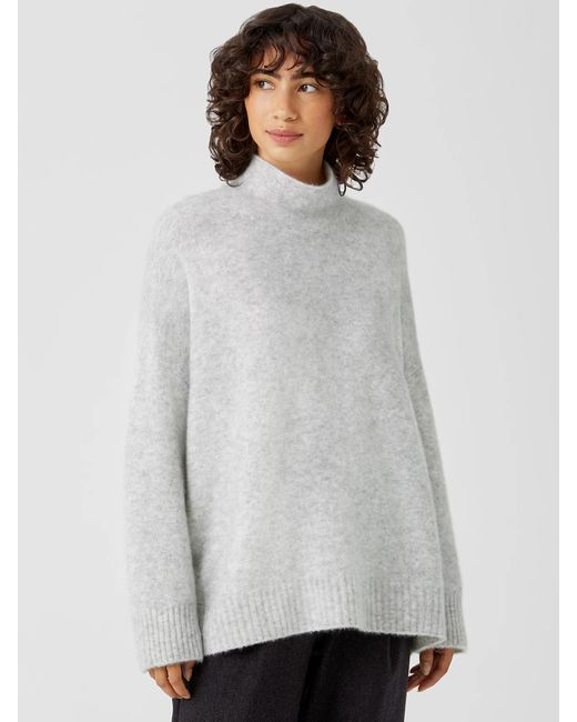 Eileen Fisher Cashmere Silk Bliss Turtleneck Box-top in Pearl (White ...