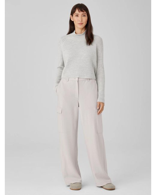 Eileen Fisher White Boiled Wool Jersey Cargo Pant