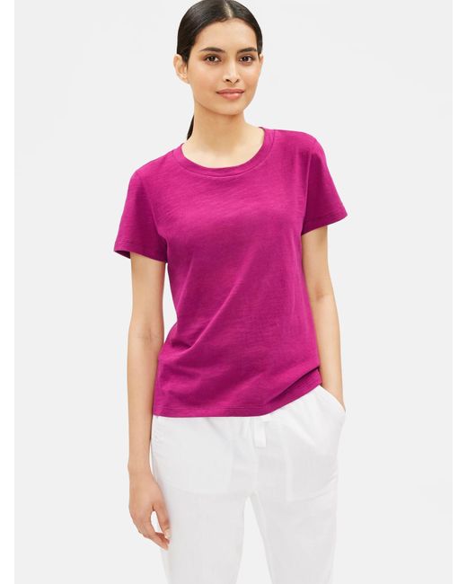 Eileen Fisher Pink Organic Cotton Slub Short-sleeve Tee