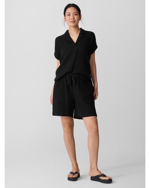 Eileen Fisher White Organic Cotton Lofty Gauze Walking Shorts