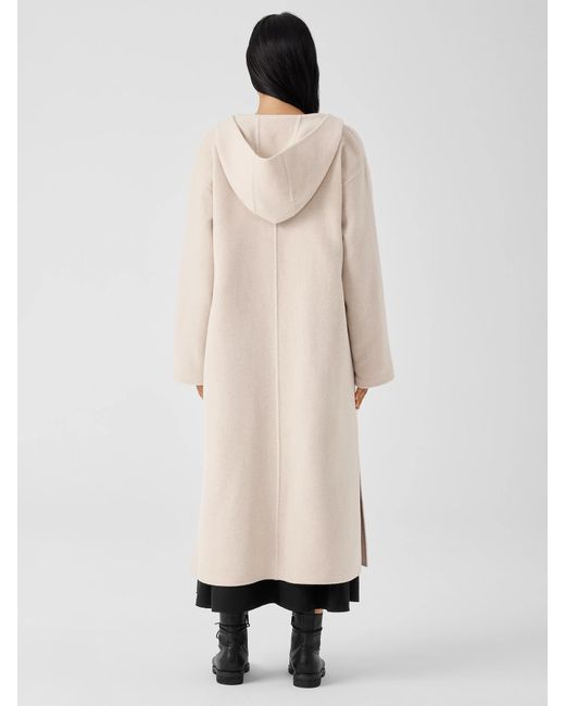 Eileen Fisher Natural Doubleface Wool Cloud Hooded Coat