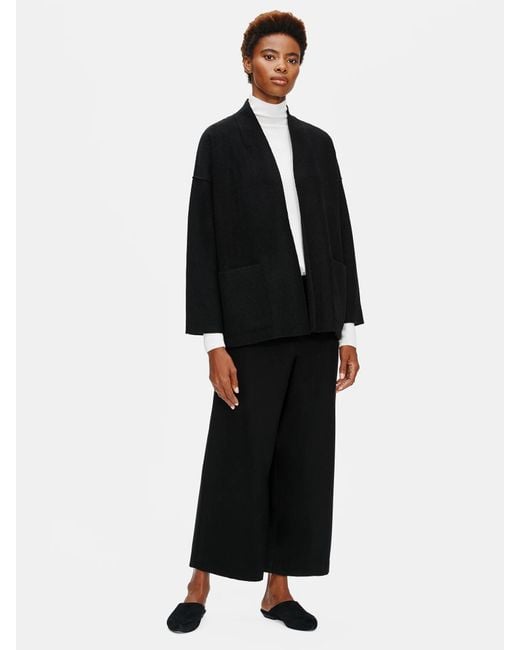 Eileen Fisher Black Lightweight Boiled Wool Jacket In Responsible Wool