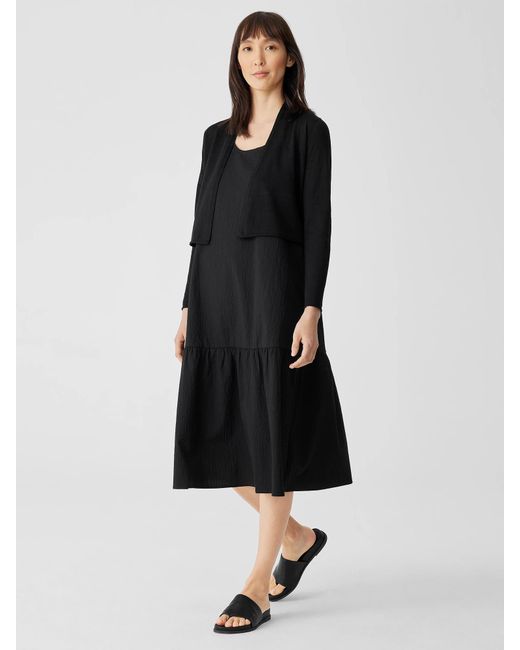Eileen Fisher Black Organic Linen Cotton Jersey Cropped Cardigan