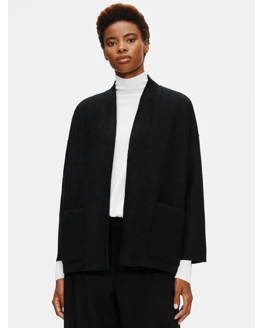 Eileen Fisher Black Lightweight Boiled Wool Jacket In Responsible Wool