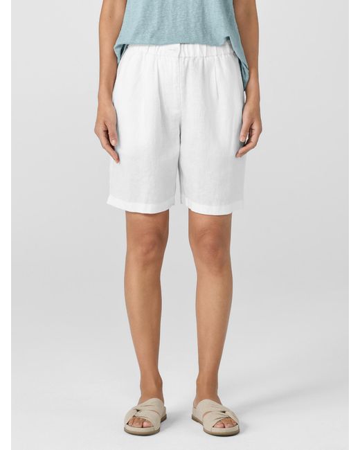 Eileen Fisher White Organic Linen Shorts