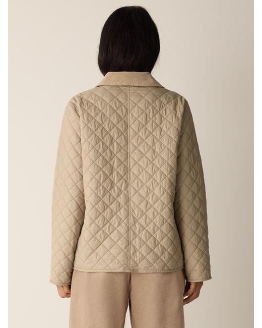 Eileen Fisher Natural Eggshell Recycled Nylon Quilted Classic Collar Jacket