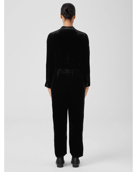 Eileen Fisher Black Velvet Band Collar Jumpsuit