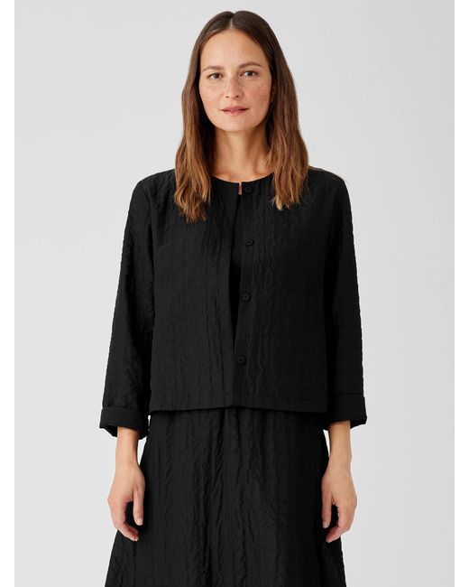 Eileen Fisher Smooth Silk Quilted Jacket in Black Lyst