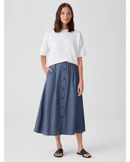 Eileen Fisher Blue Airy Organic Cotton Twill A-line Skirt