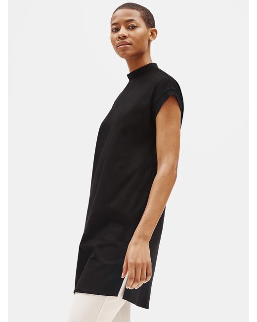 Eileen Fisher Women's Black Traceable Organic Cotton Stretch Mock Neck Dress Eileen Fisher Women's Black Traceable Organic Cotton Stretch Mock Neck Dress