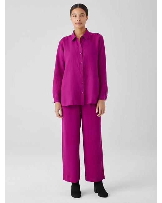 Eileen Fisher Purple Organic Handkerchief Linen Classic Collar Shirt