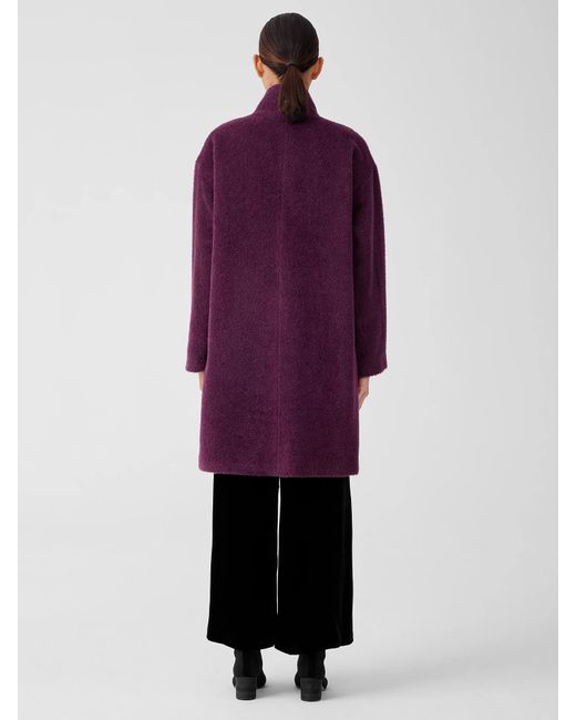 Eileen Fisher Purple Sheared Suri Alpaca Stand Collar Coat