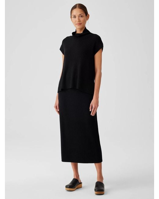 Eileen Fisher Black Merino Slim Pencil Skirt In Regenerative Wool