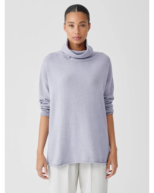 Eileen Fisher Cotton And Recycled Cashmere Turtleneck Top in White Lyst