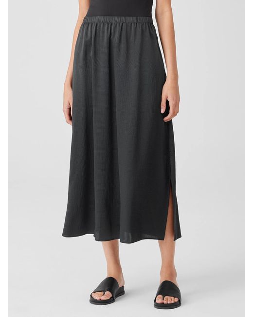 Eileen Fisher Hammered Silk Cotton A-line Skirt in Black | Lyst