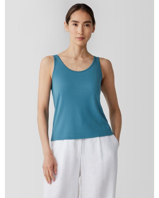 Eileen Fisher Blue Stretch Silk Jersey Scoop Neck Tank