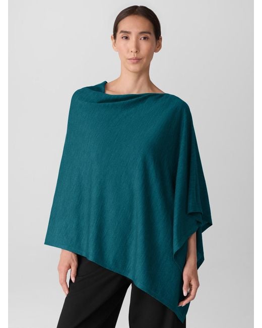 Eileen Fisher Blue Superfine Merino Poncho In Regenerative Wool
