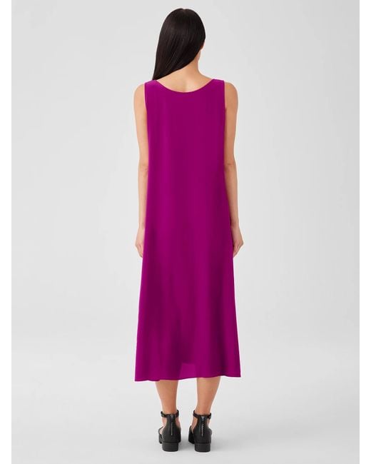 Eileen Fisher Purple Silk Georgette Crepe Scoop Neck Dress