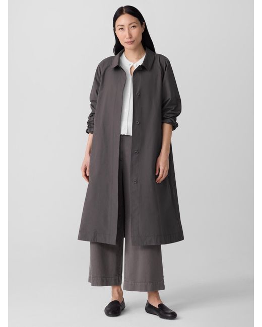 Eileen Fisher Gray Light Cotton Nylon Classic Collar Coat