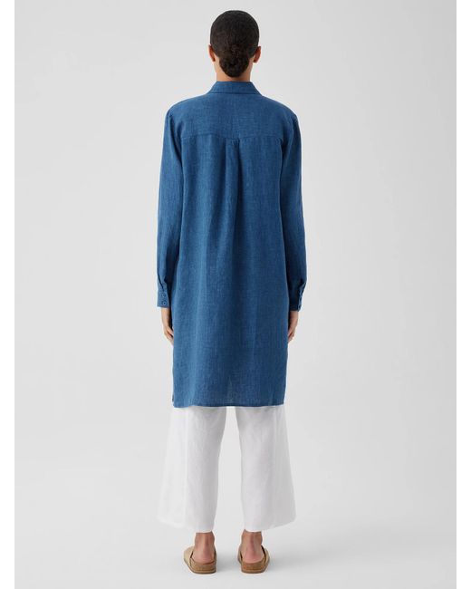 Eileen Fisher Blue Washed Organic Linen Délavé Shirtdress