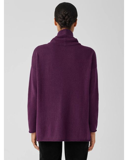 Eileen Fisher Purple Cotton And Recycled Cashmere Turtleneck Top